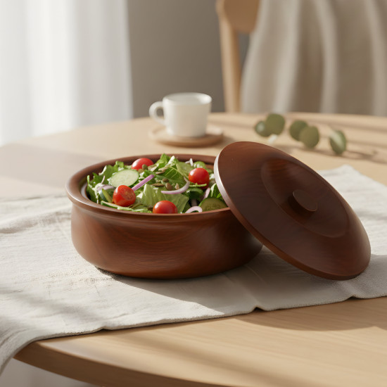 Wooden Bowl with Lid Large